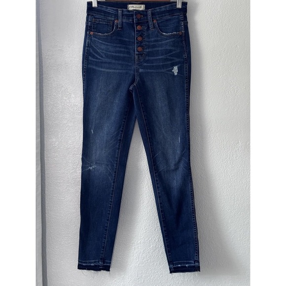Madewell 10" High Rise Skinny Jeans Women's Size 26 Blue Button Fly Raw Hem - Picture 7 of 16